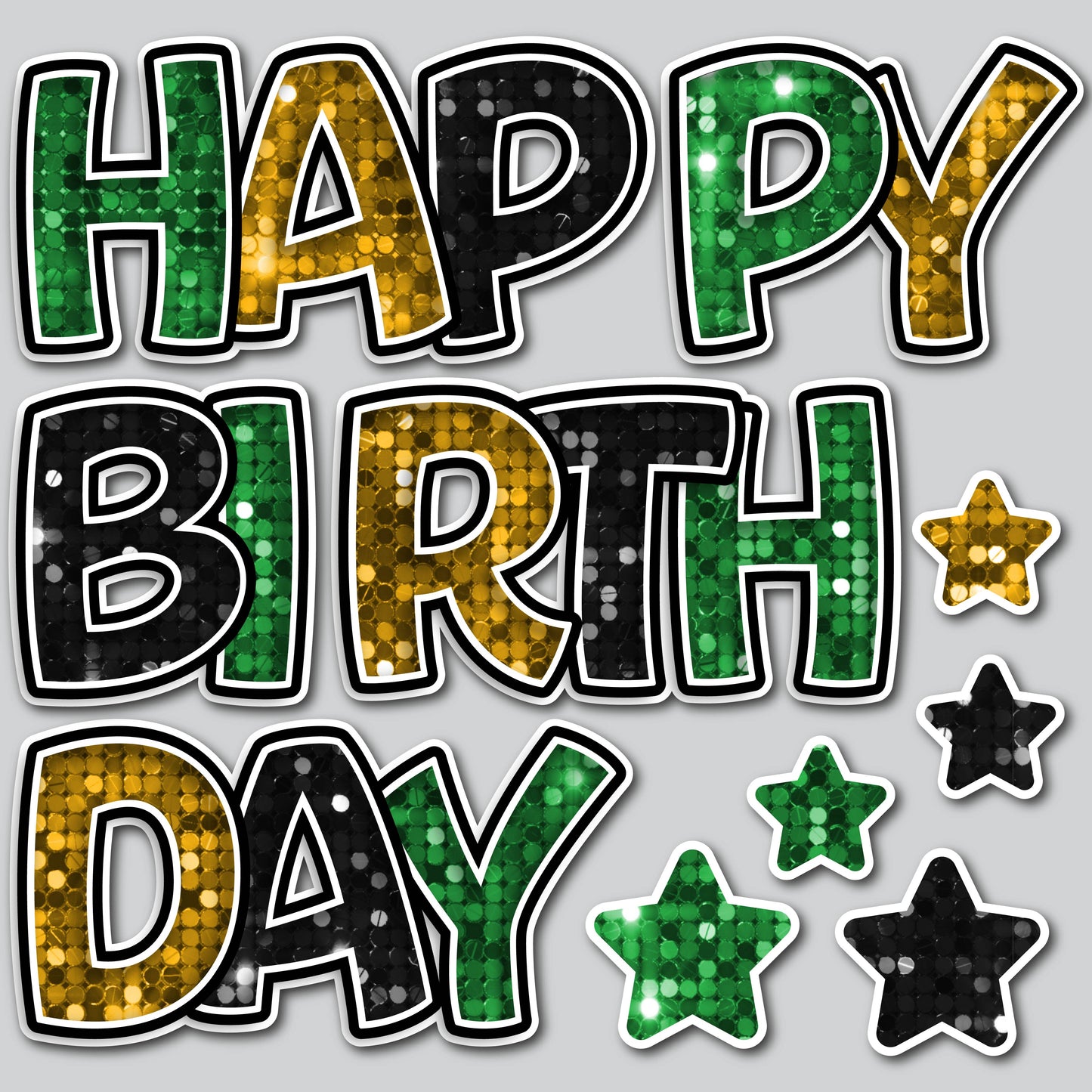 HAPPY BIRTHDAY EZ SET - SEQUIN GREEN/GOLD/BLACK