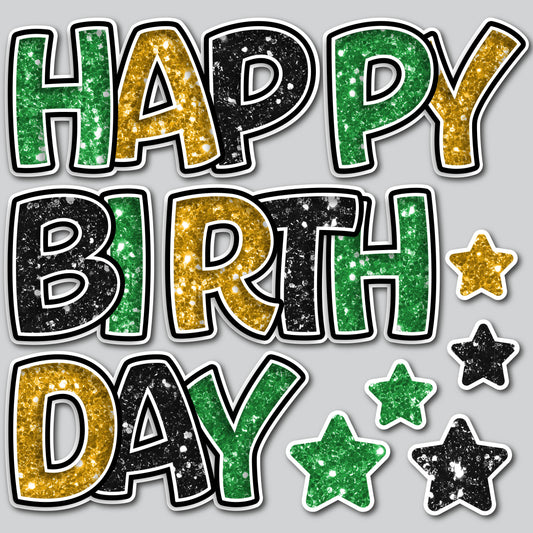 HAPPY BIRTHDAY EZ SET - CHUNKY GLITTER GREEN/GOLD/BLACK