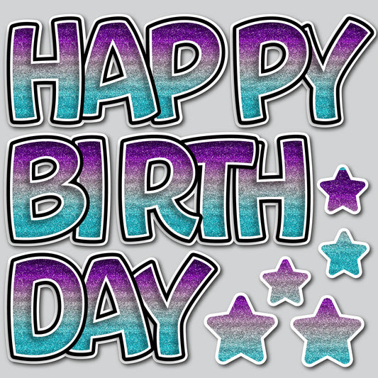 HAPPY BIRTHDAY EZ SET - PURPLE/TEAL OMBRE FINE GLITTER