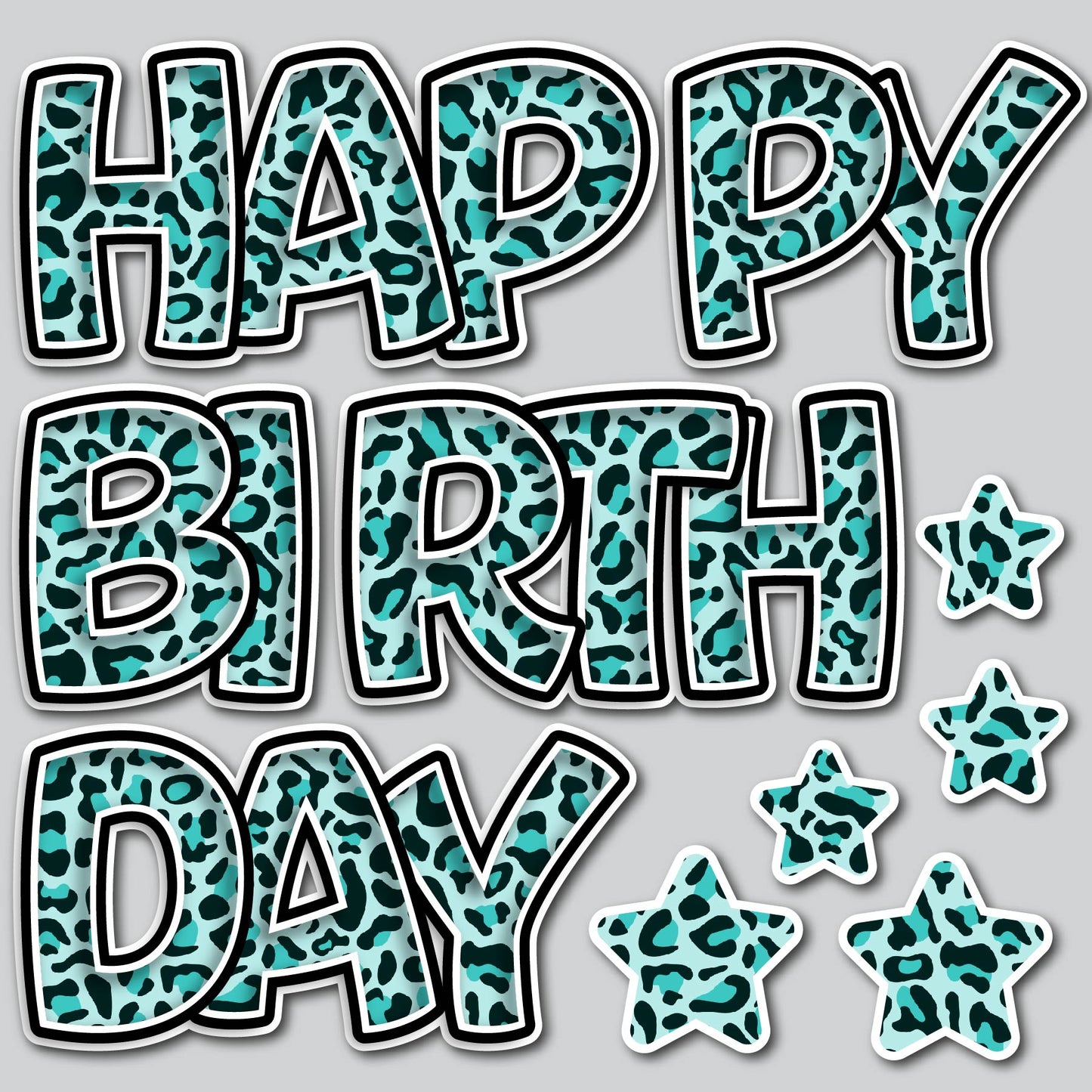 HAPPY BIRTHDAY EZ SET - TEAL CHEETAH