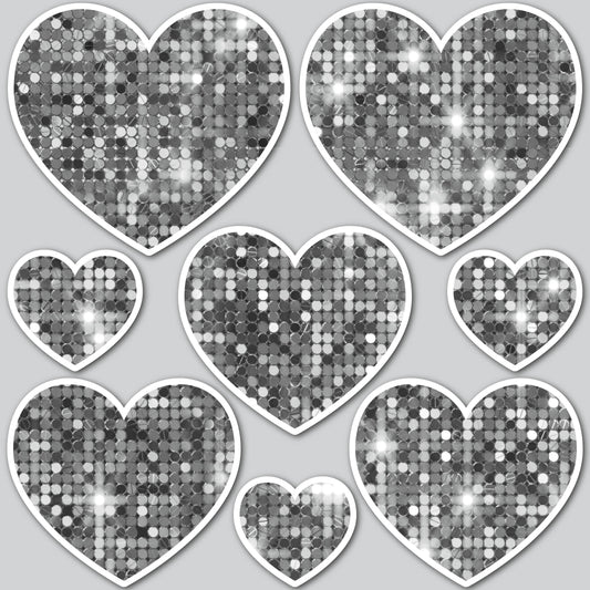 8 PIECE HEART SET - SILVER SEQUIN