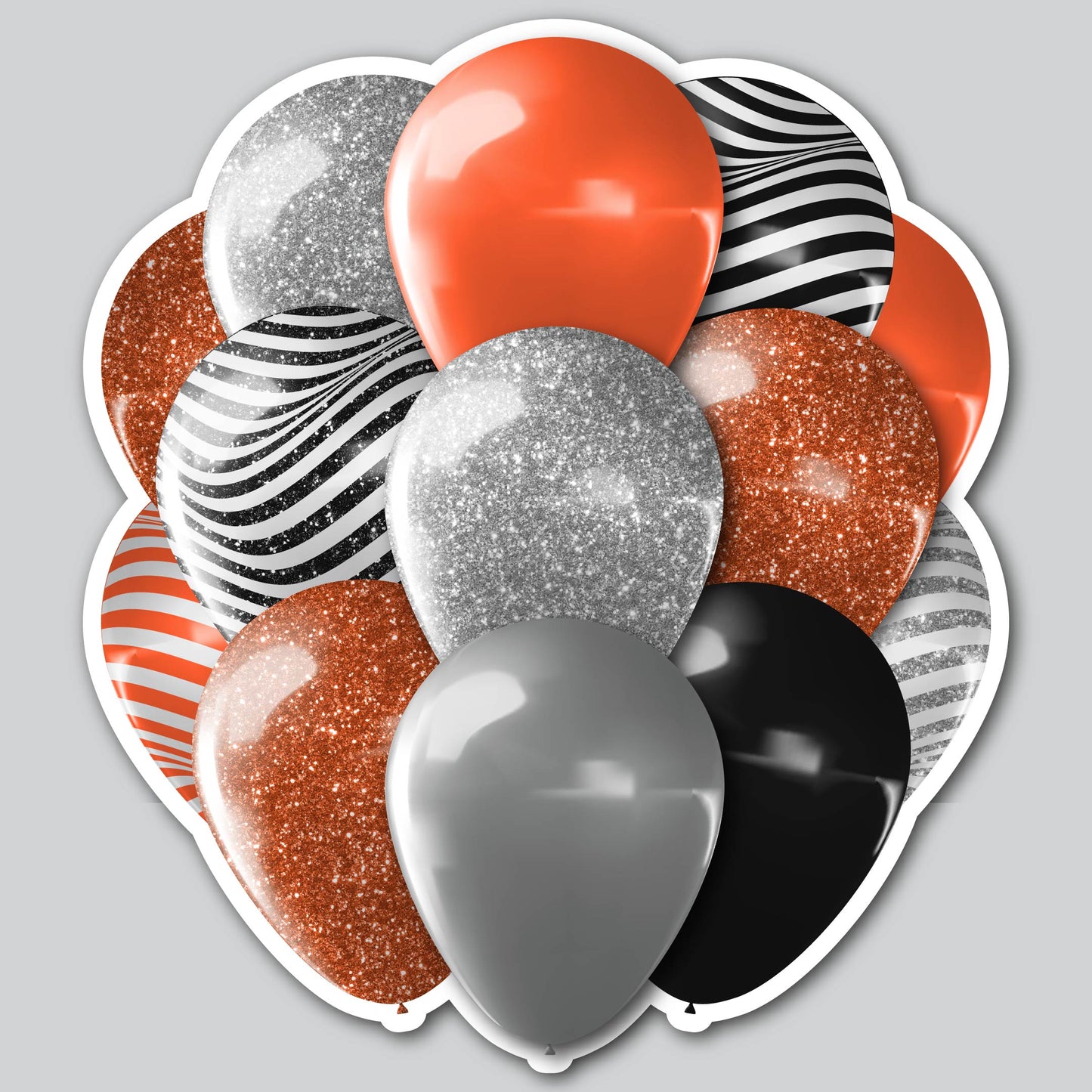 LARGE BALLOON CLUSTERS - ORANGE/SILVER/BLACK