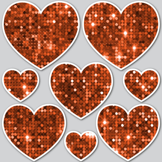 8 PIECE HEART SET - ORANGE SEQUIN