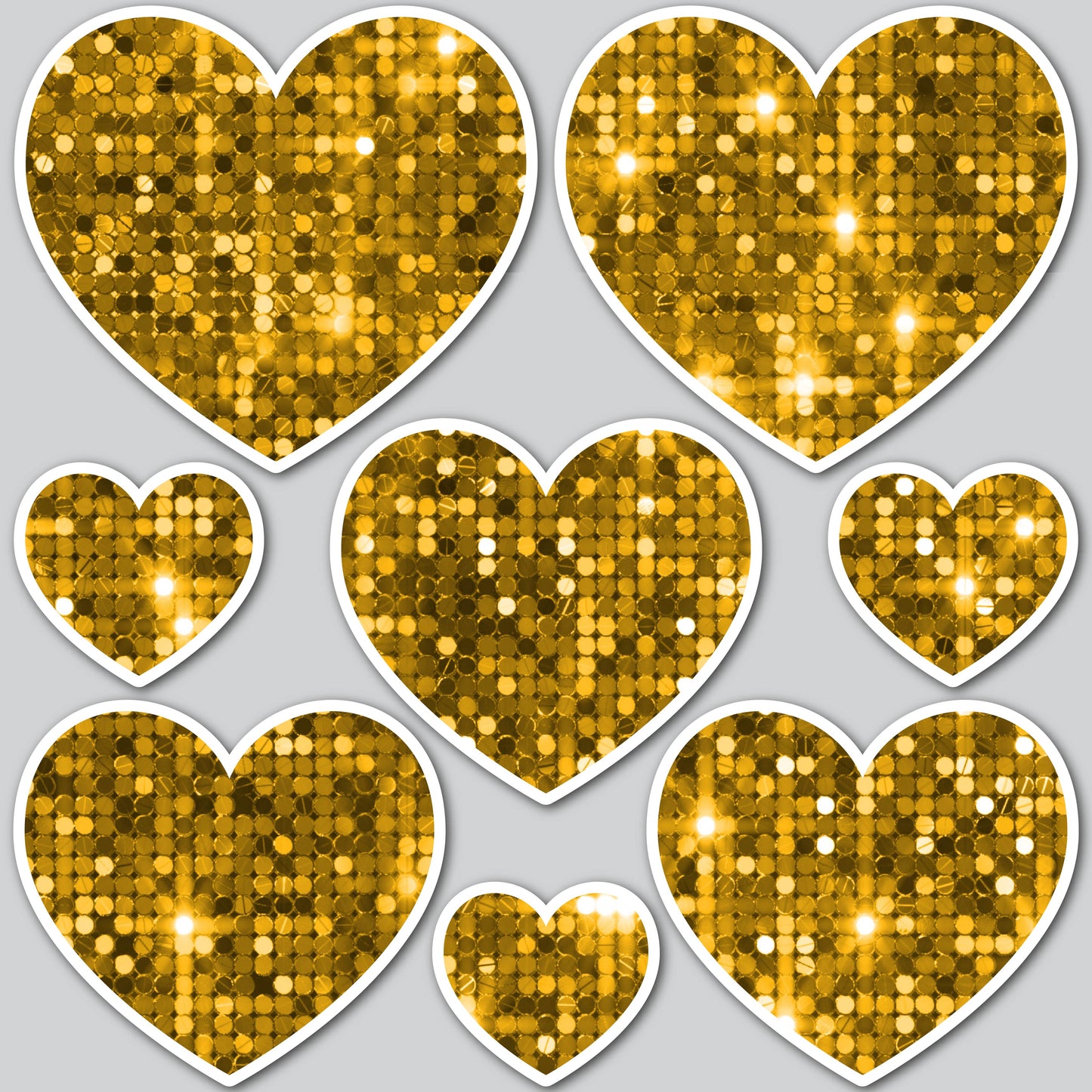 8 PIECE HEART SET - GOLD SEQUIN