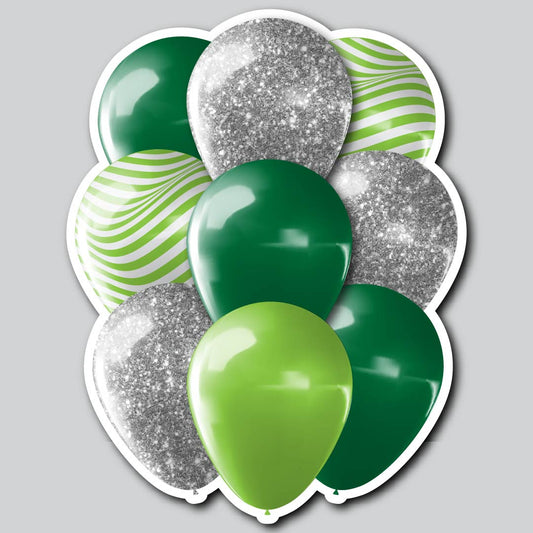 MEDIUM BALLOON CLUSTERS - GREEN/SILVER