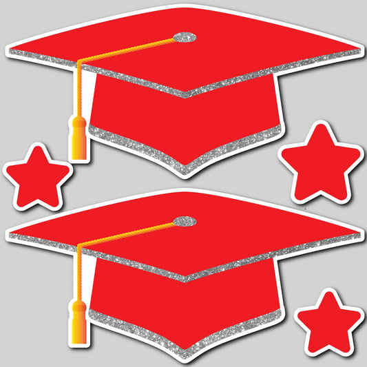 LARGE GRAD CAPS - RED/SILVER