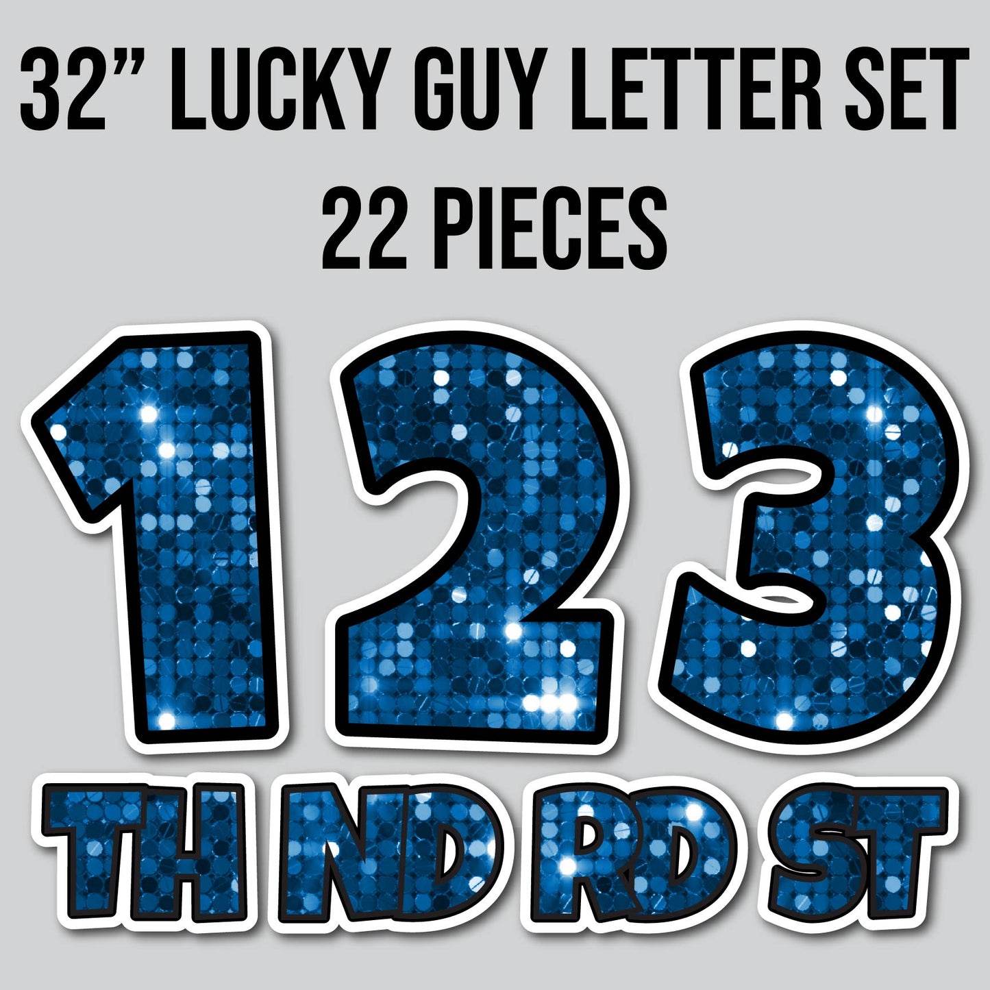 32" JUMBO LUCKY GUY NUMBERS - SEQUIN BLUE | Yard Card Set