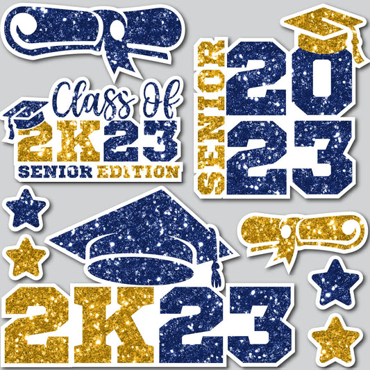 CLASS OF 2023 - NAVY/GOLD CHUNKY GLITTER | Yard Card Set