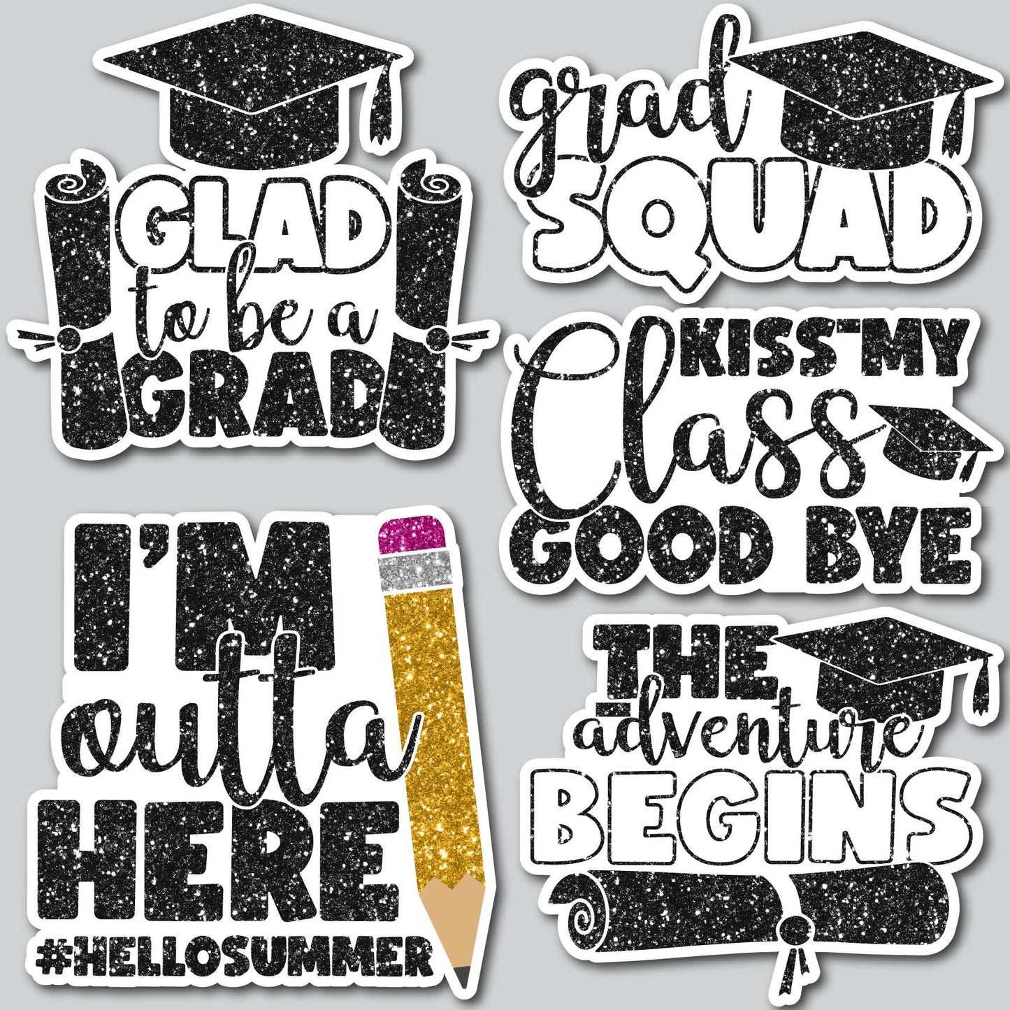 GRAD QUOTES - CHUNKY GLITTER BLACK | Yard Card Set