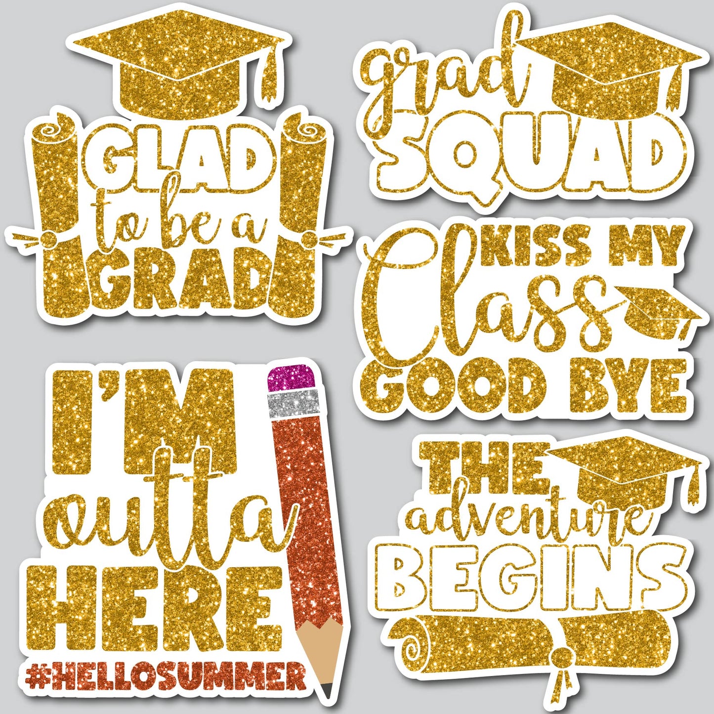 GRAD QUOTES - CHUNKY GLITTER GOLD | Yard Card Set