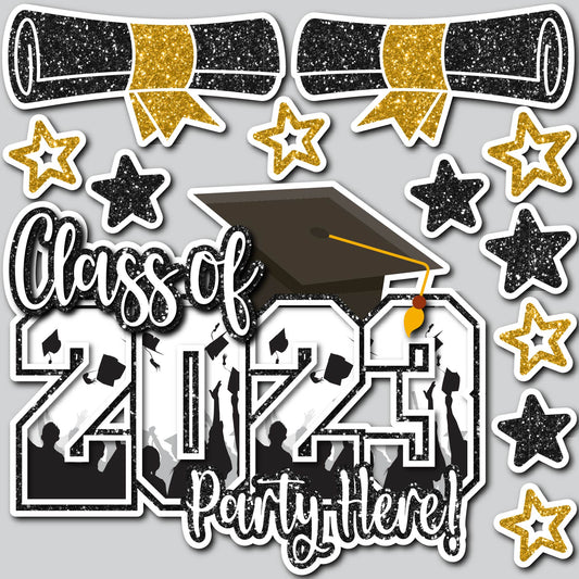 GRADUATION PARTY 2023 - GLITTER BLACK/GOLD | Yard Card Set