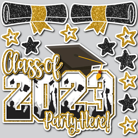 GRADUATION PARTY 2023 - GLITTER GOLD/BLACK | Yard Card Set