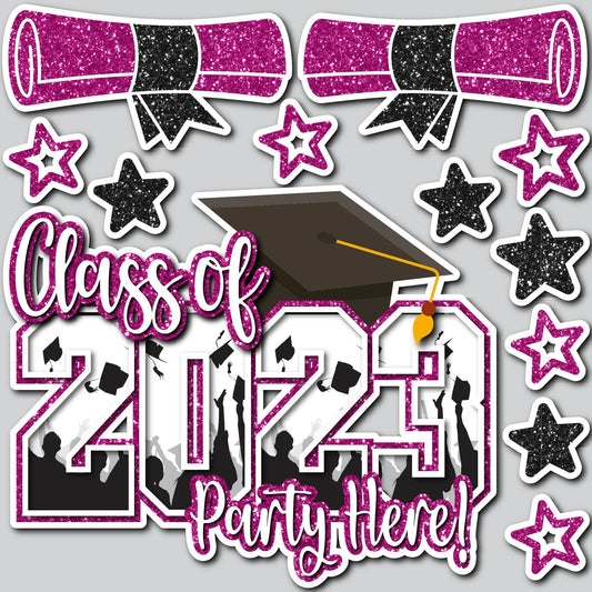 GRADUATION PARTY 2023 - GLITTER PINK/BLACK | Yard Card Set