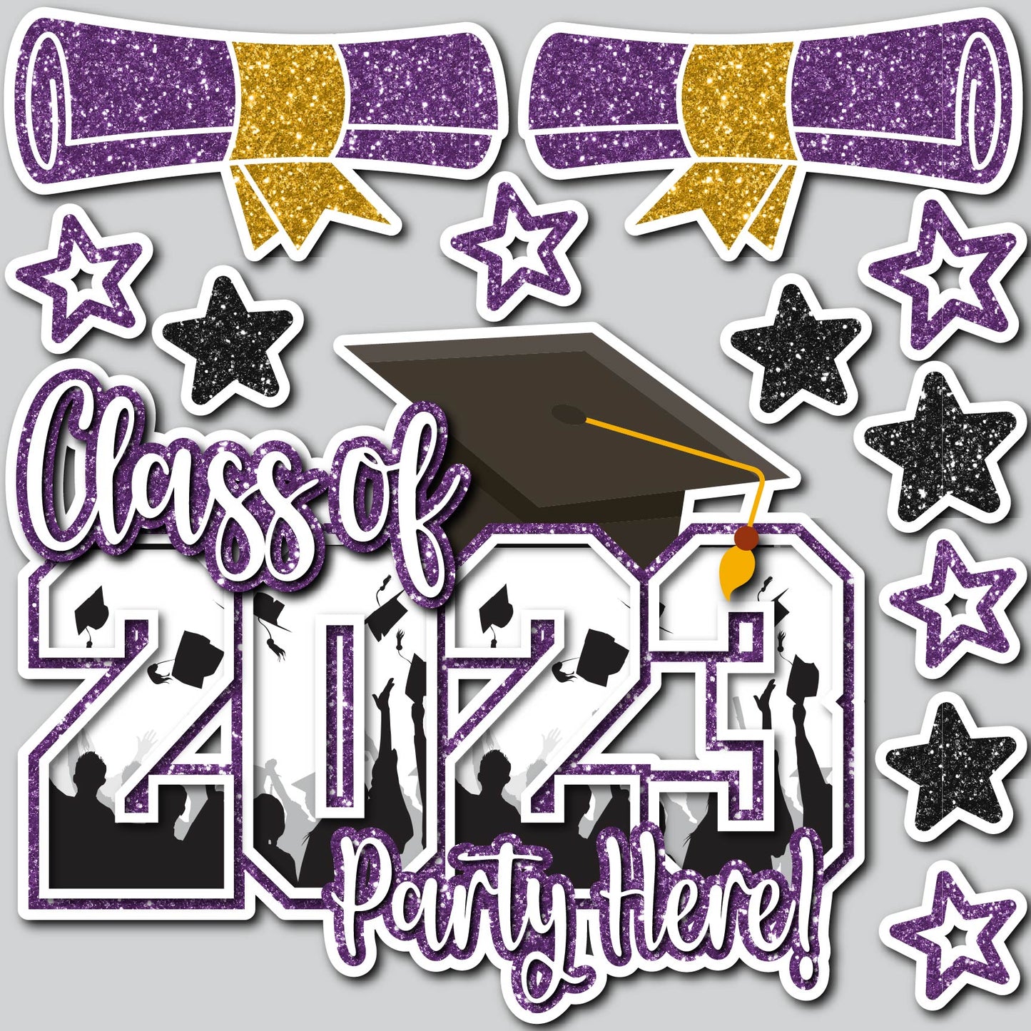 GRADUATION PARTY 2023 - GLITTER PURPLE/BLACK | Yard Card Set