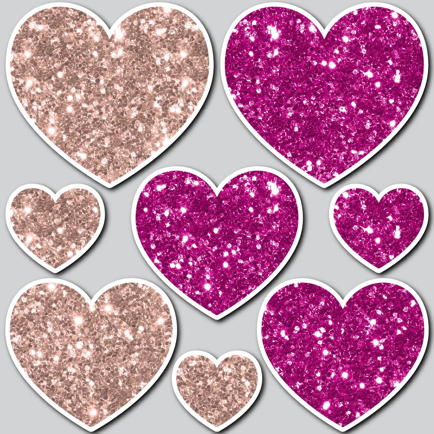 8 PIECE HEART SET - CHUNKY GLITTER PINK/ROSE GOLD