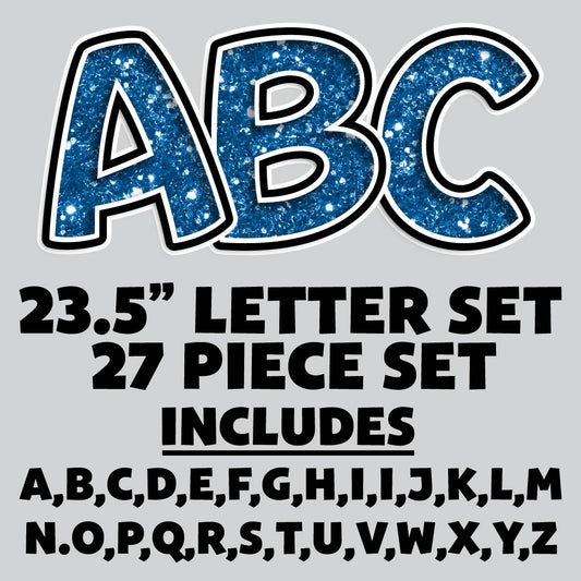 23.5” FULL SET BOUNCY BLUE CHUNKY GLITTER SHADOW LETTERS - 27 PIECES