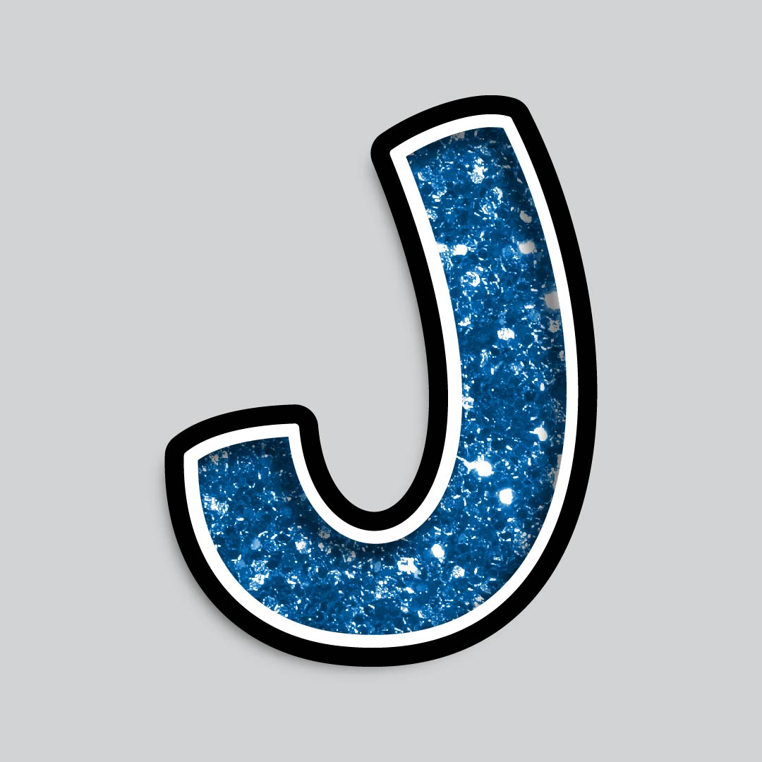 23.5” INDIVIDUAL BOUNCY BLUE CHUNKY GLITTER SHADOW LETTERS