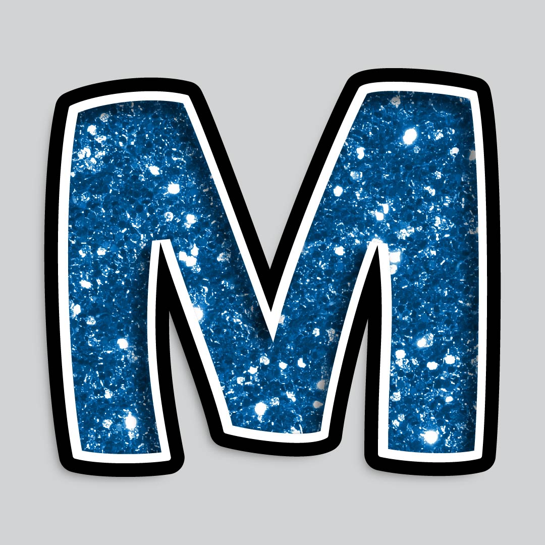 23.5” INDIVIDUAL BOUNCY BLUE CHUNKY GLITTER SHADOW LETTERS