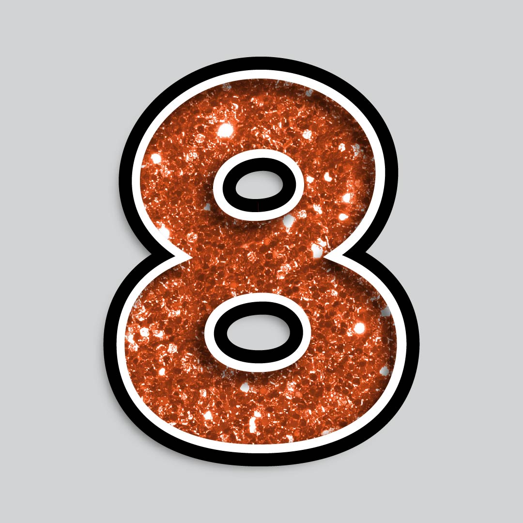 23.5" INDIVIDUAL BOUNCY ORANGE CHUNKY GLITTER SHADOW NUMBERS