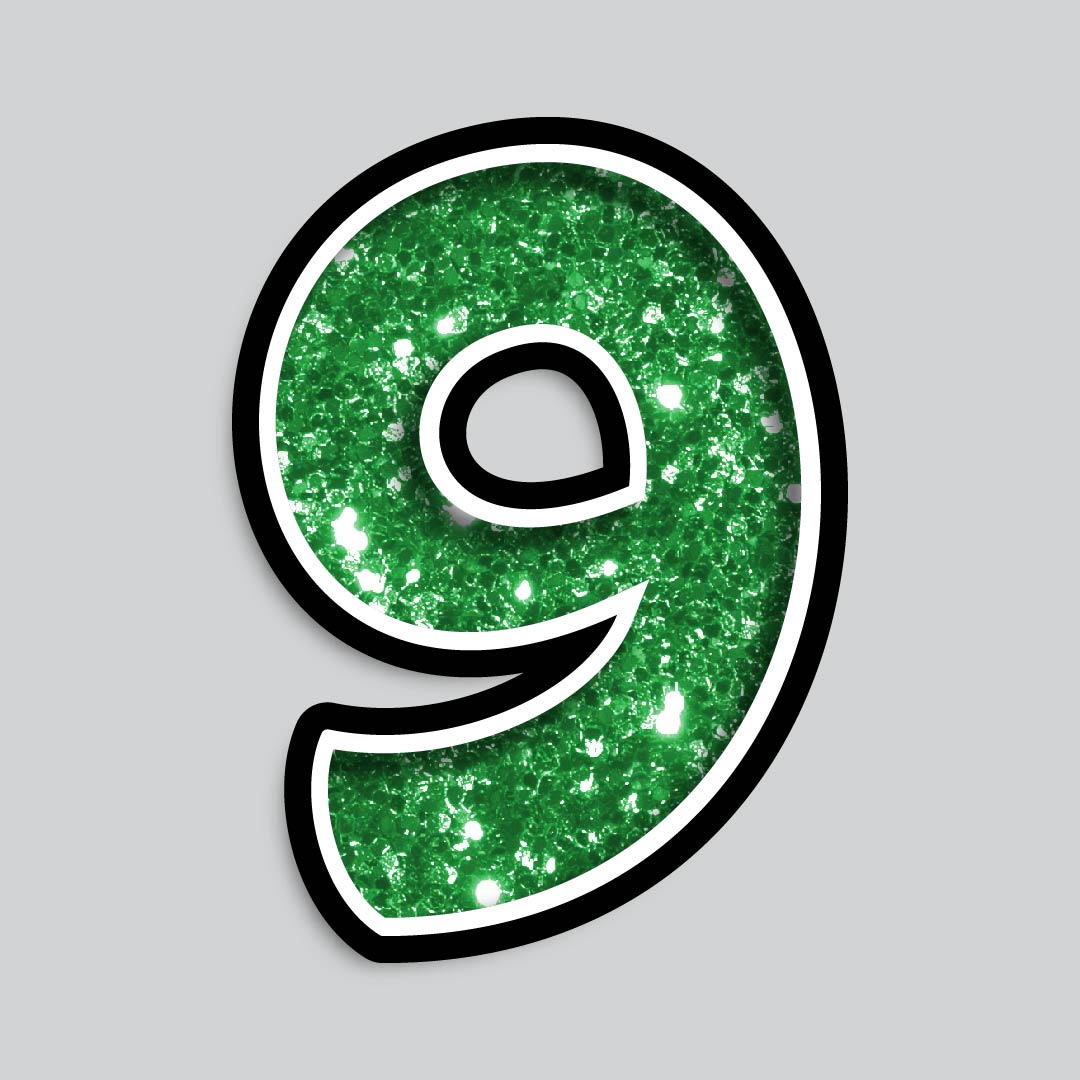 23.5" INDIVIDUAL BOUNCY GREEN CHUNKY GLITTER SHADOW NUMBERS