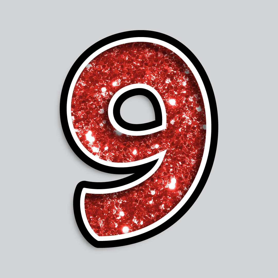 23.5" INDIVIDUAL BOUNCY RED CHUNKY GLITTER SHADOW NUMBERS