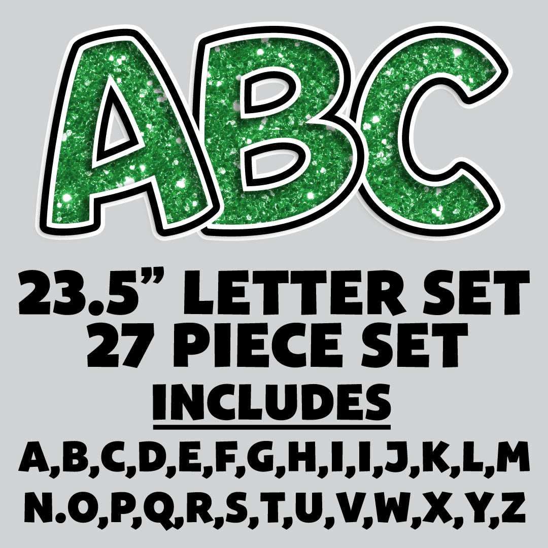 23.5” FULL SET BOUNCY GREEN CHUNKY GLITTER SHADOW LETTERS - 27 PIECES