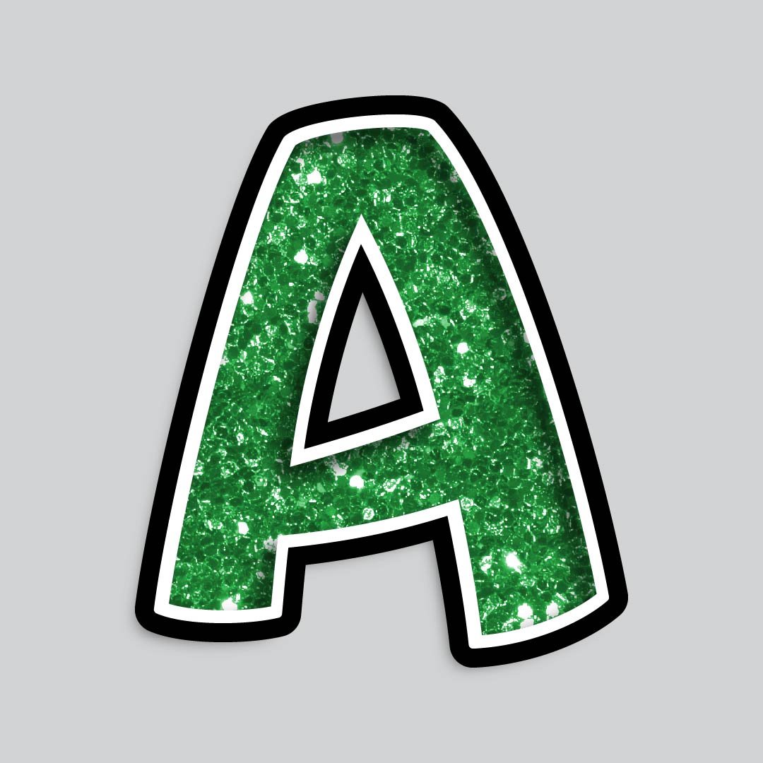 23.5” INDIVIDUAL BOUNCY GREEN CHUNKY GLITTER SHADOW LETTERS