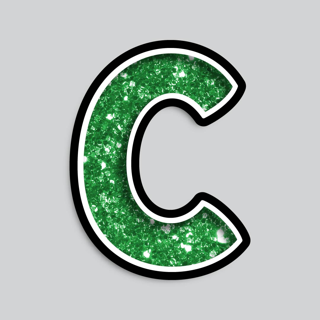 23.5” INDIVIDUAL BOUNCY GREEN CHUNKY GLITTER SHADOW LETTERS