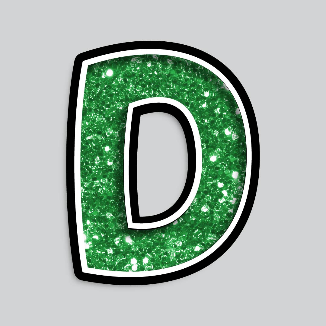 23.5” INDIVIDUAL BOUNCY GREEN CHUNKY GLITTER SHADOW LETTERS