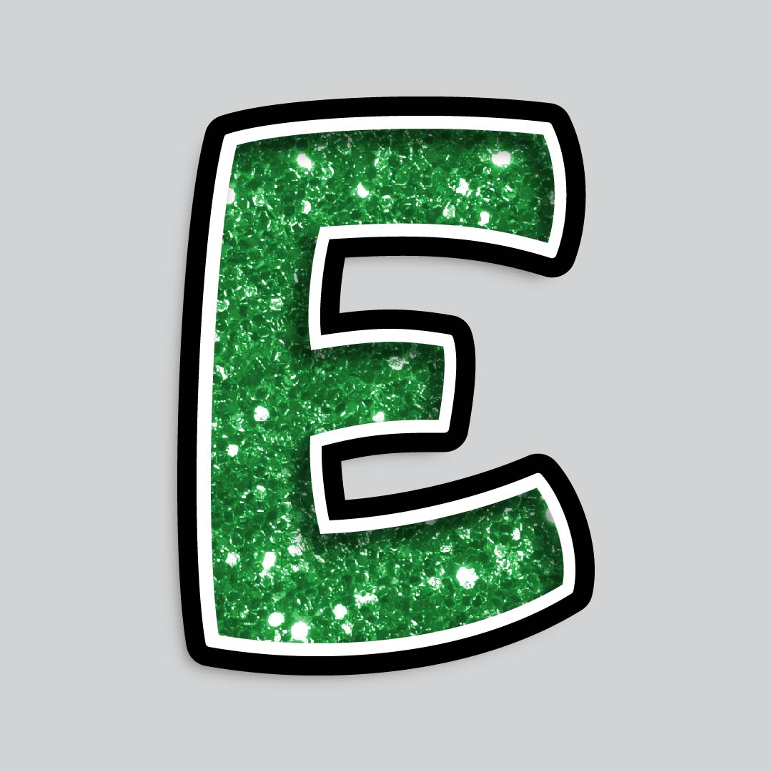 23.5” INDIVIDUAL BOUNCY GREEN CHUNKY GLITTER SHADOW LETTERS