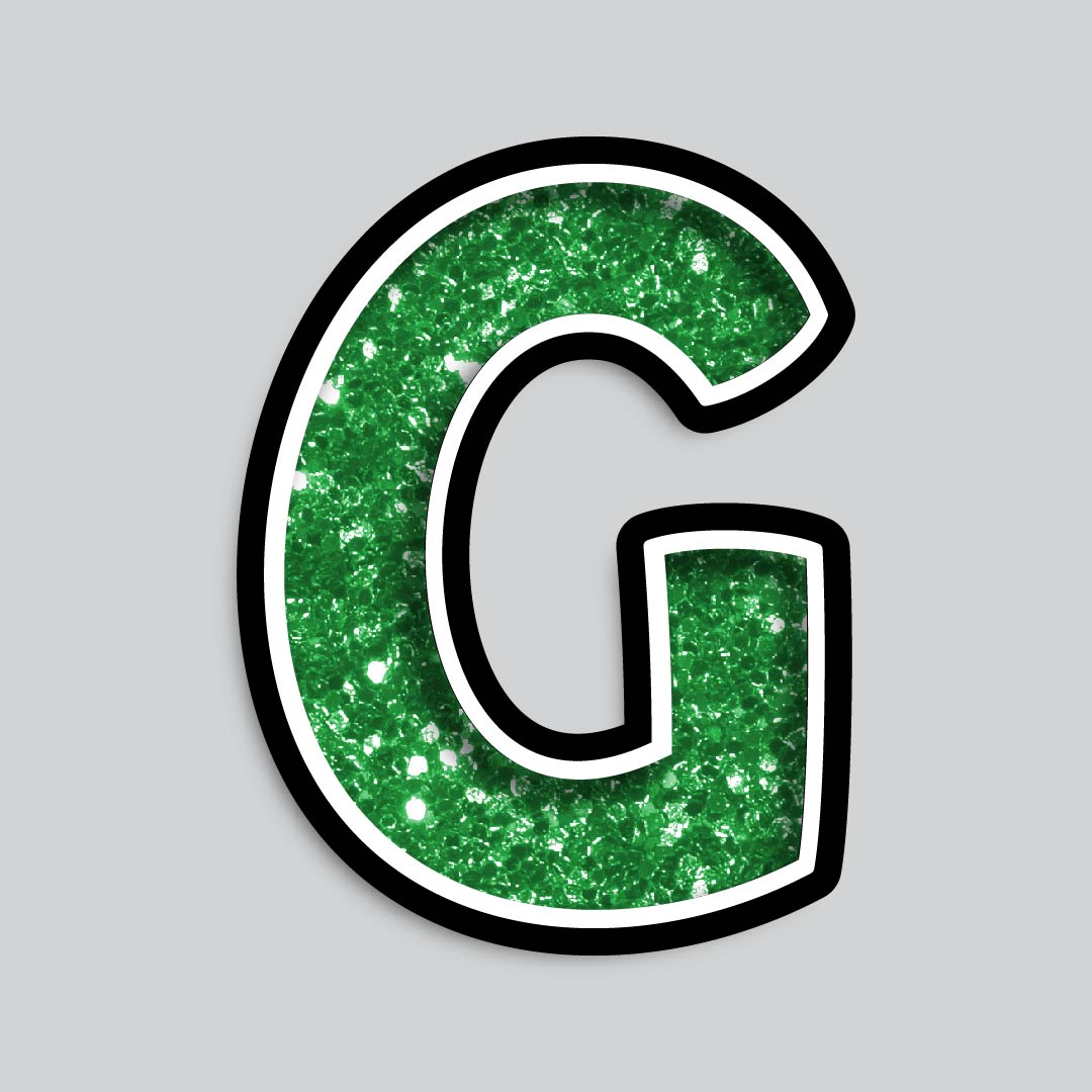 23.5” INDIVIDUAL BOUNCY GREEN CHUNKY GLITTER SHADOW LETTERS