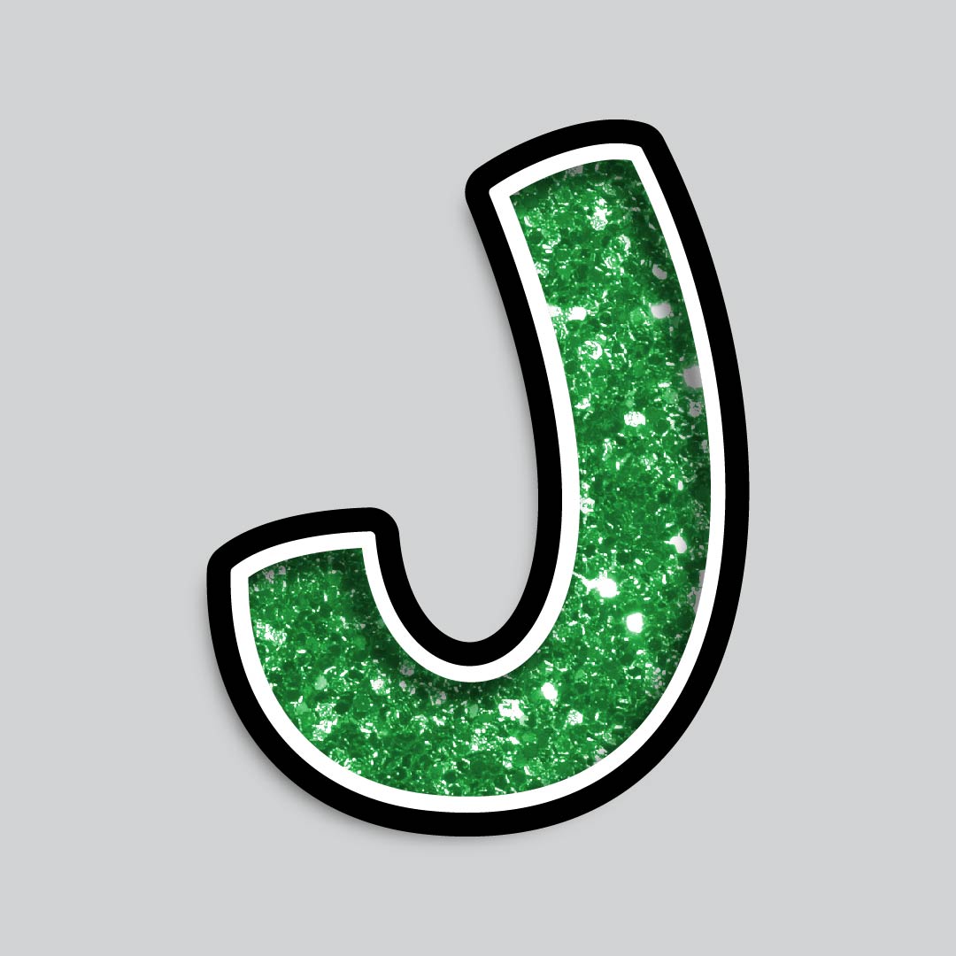 23.5” INDIVIDUAL BOUNCY GREEN CHUNKY GLITTER SHADOW LETTERS