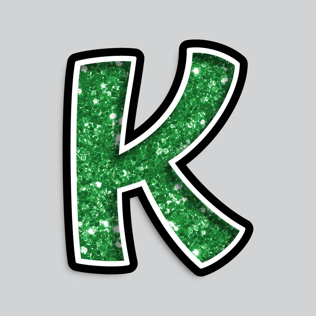 23.5” INDIVIDUAL BOUNCY GREEN CHUNKY GLITTER SHADOW LETTERS