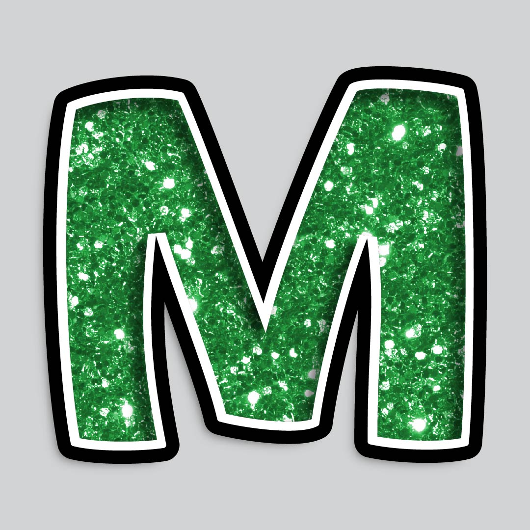 23.5” INDIVIDUAL BOUNCY GREEN CHUNKY GLITTER SHADOW LETTERS