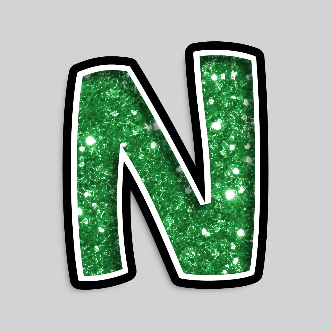 23.5” INDIVIDUAL BOUNCY GREEN CHUNKY GLITTER SHADOW LETTERS