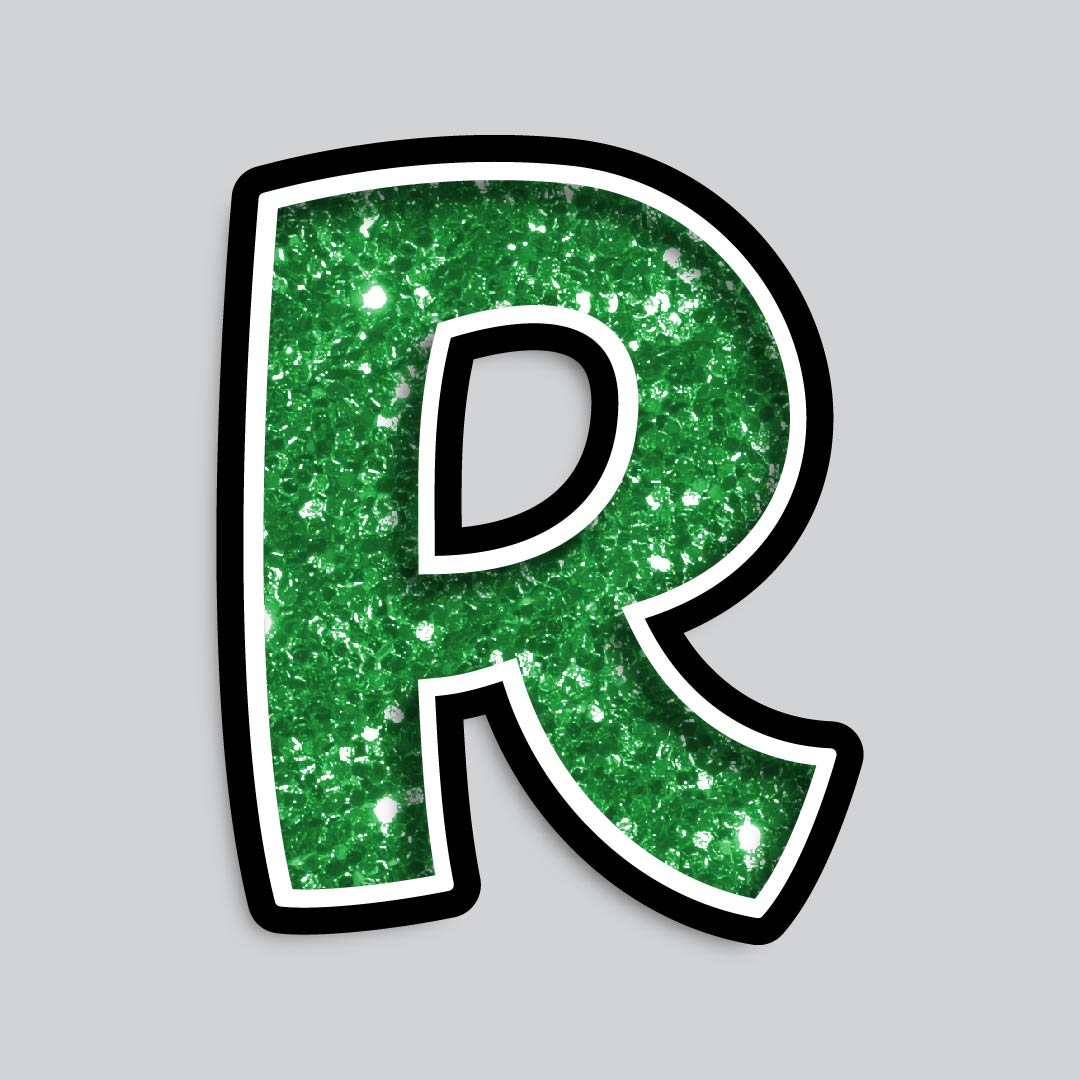 23.5” INDIVIDUAL BOUNCY GREEN CHUNKY GLITTER SHADOW LETTERS