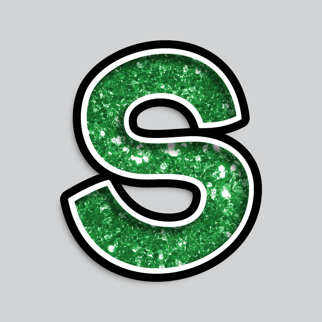 23.5” INDIVIDUAL BOUNCY GREEN CHUNKY GLITTER SHADOW LETTERS