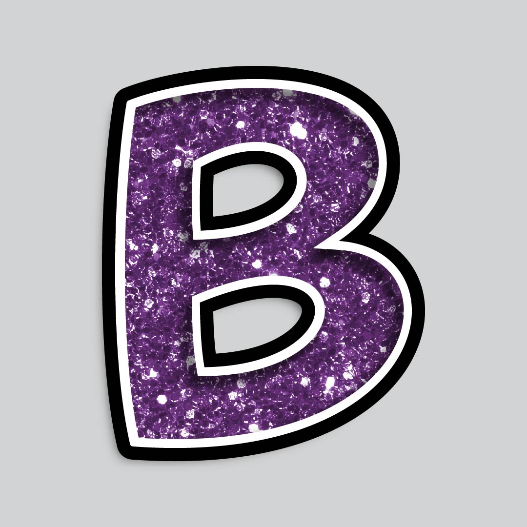 23.5” INDIVIDUAL BOUNCY PURPLE CHUNKY GLITTER SHADOW LETTERS