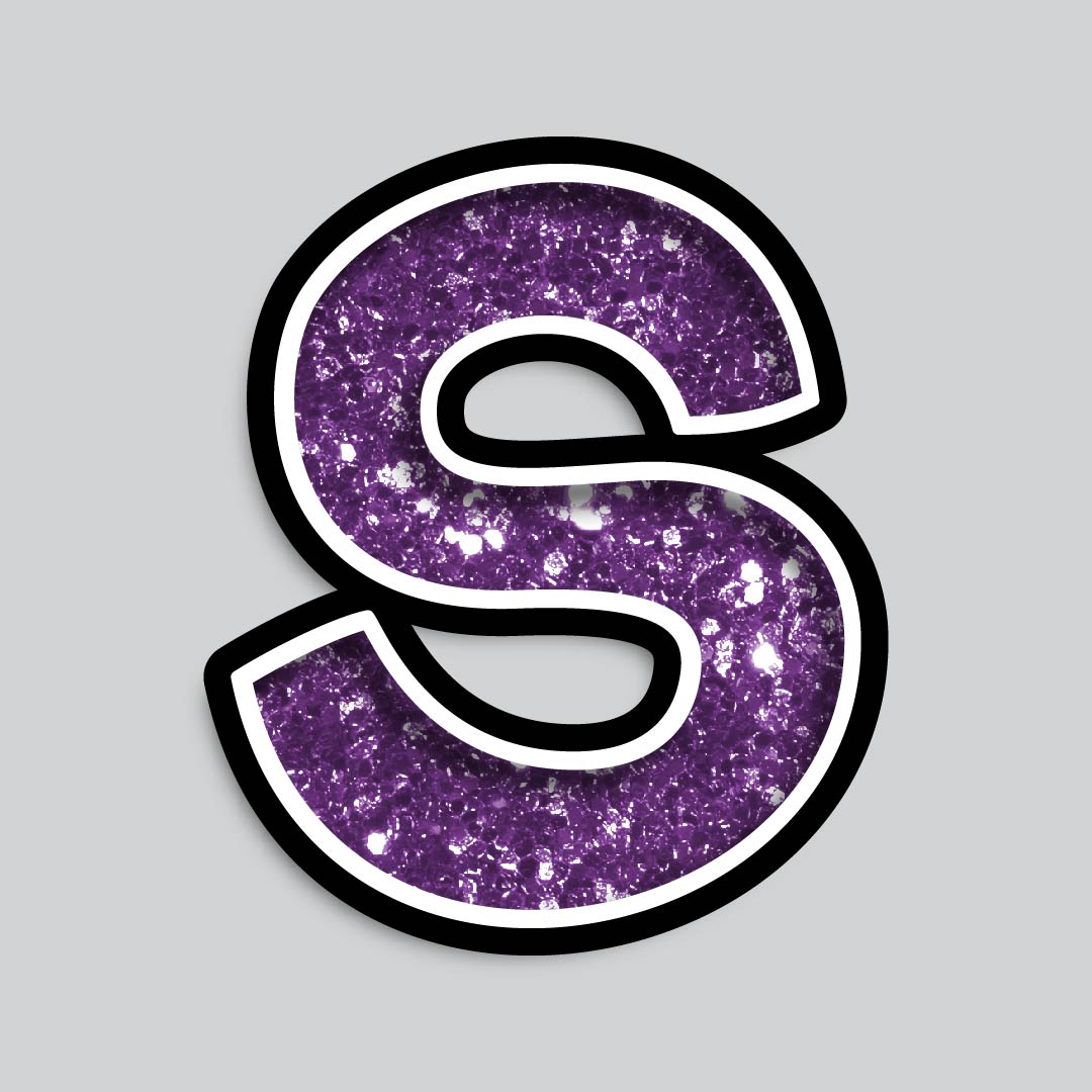 23.5” INDIVIDUAL BOUNCY PURPLE CHUNKY GLITTER SHADOW LETTERS