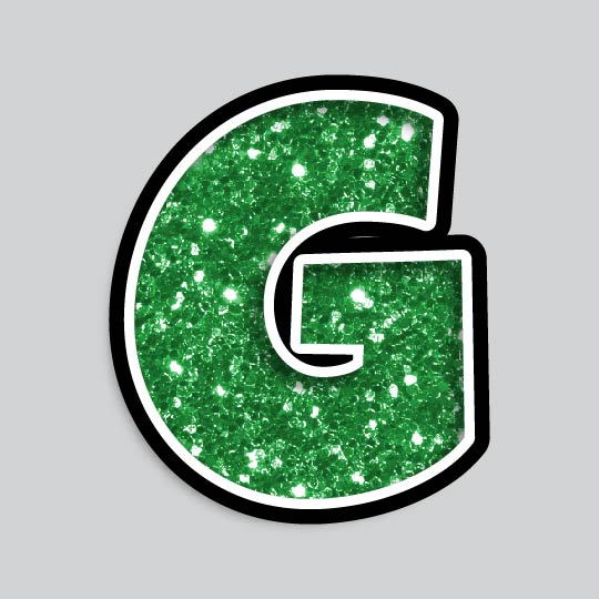 23.5” INDIVIDUAL LUCKY GUY GREEN CHUNKY GLITTER LETTERS