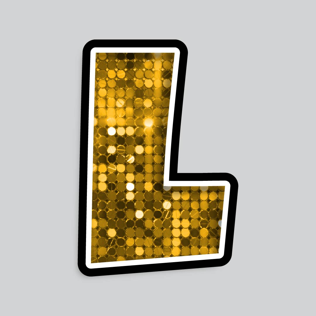 23.5” INDIVIDUAL LUCKY GUY SEQUIN GOLD SHADOW LETTERS