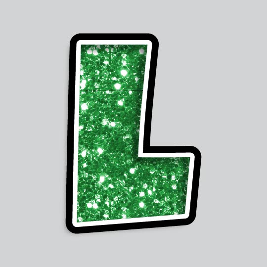 23.5” INDIVIDUAL LUCKY GUY GREEN CHUNKY GLITTER LETTERS